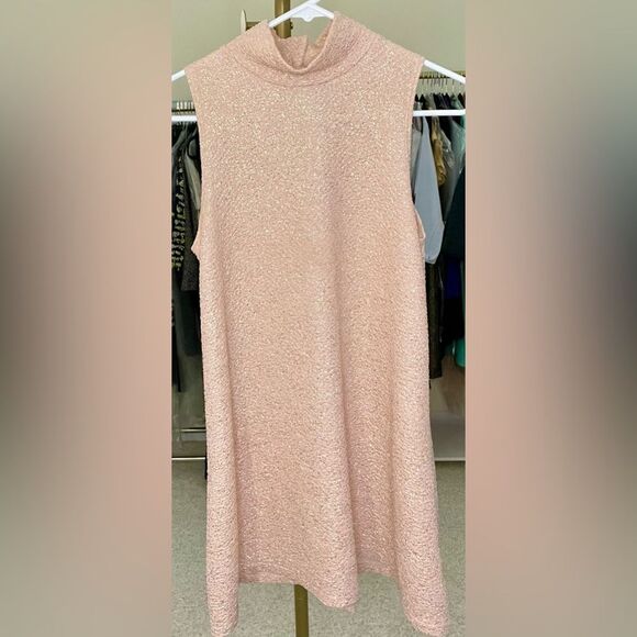 BLACK BEAD peach/gold dress with mock collar - Picture 3 of 4